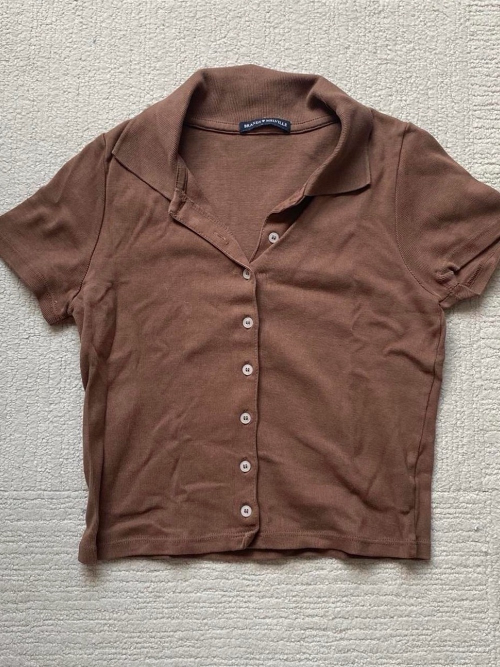 Brandy Melville Chocolate Brown Short-Sleeve Collared Button Polo